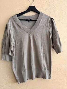 DKNY Olive Green V-Neck Short Sleeve Sweater